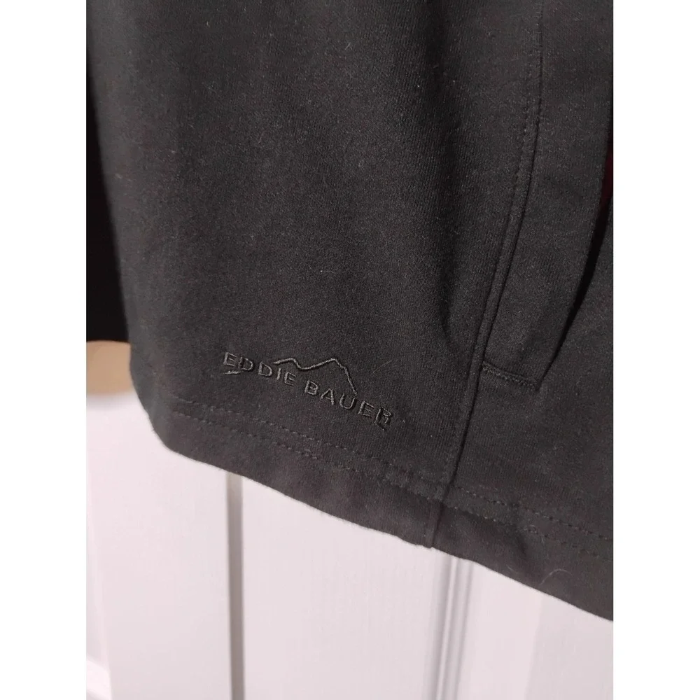 Eddie Bauer Mens Black Quarter Zip Pullover Quilted Yoke Mixed Media Sweater XL